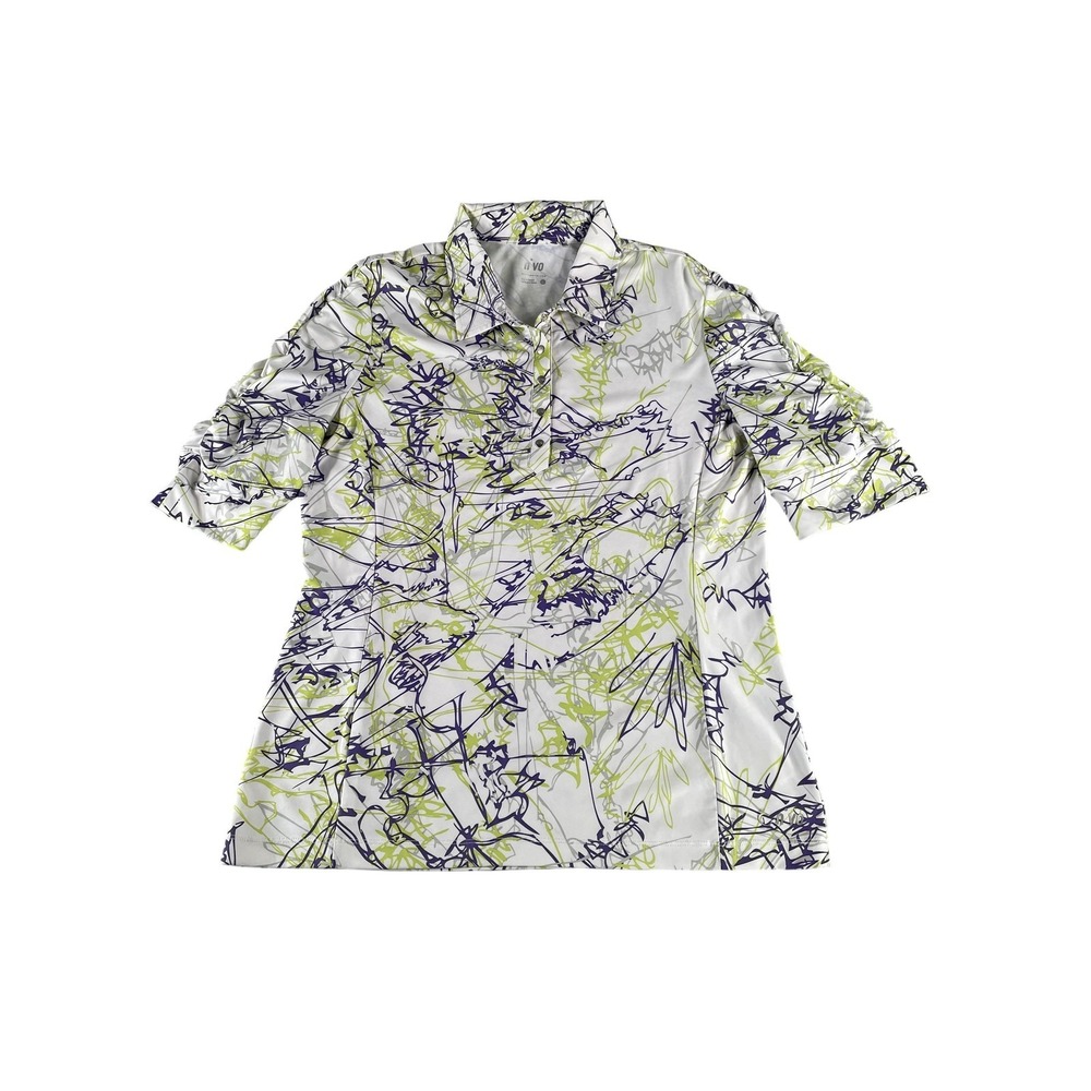 Nivo Polo Shirt Womens Medium Abstract Scribble Print Golf Stretch Lightweight